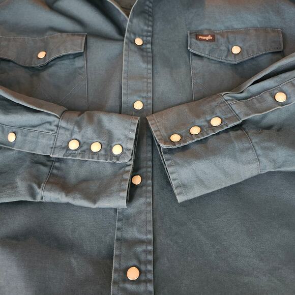 Wrangler Men's Pearl Snap Long Sleeve Button Up Western Shirt X-Large Blue - Picture 4 of 9
